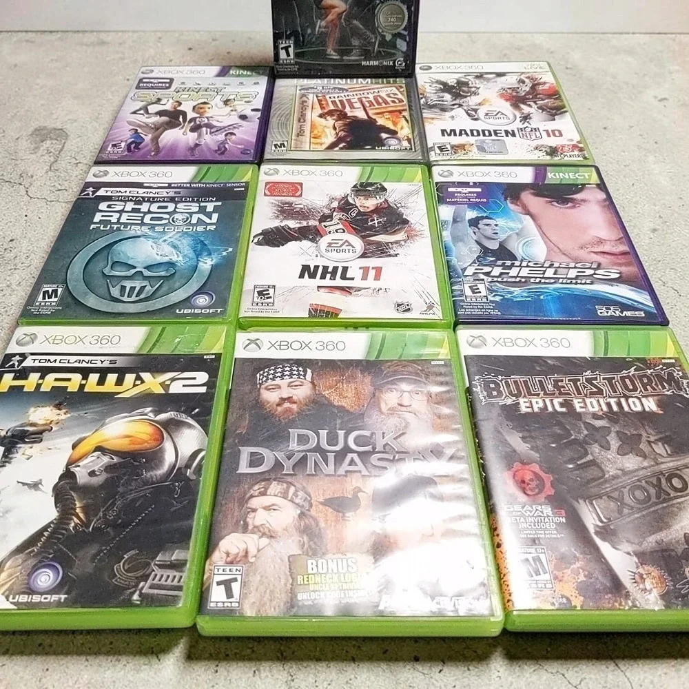 VTG Xbox 360 Video Game Lot 10 Bundle Tom Clancy Ghost Recon Bulletstorm Cases
